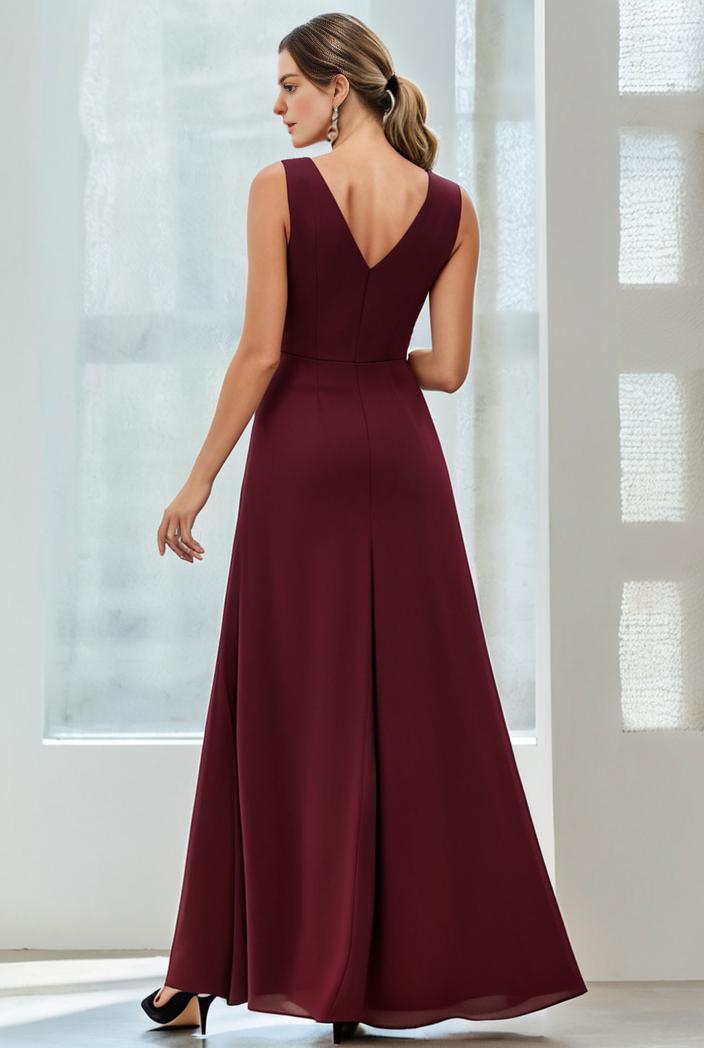 flowy chiffon one shoulder with three straps bridesmaid dress 101976