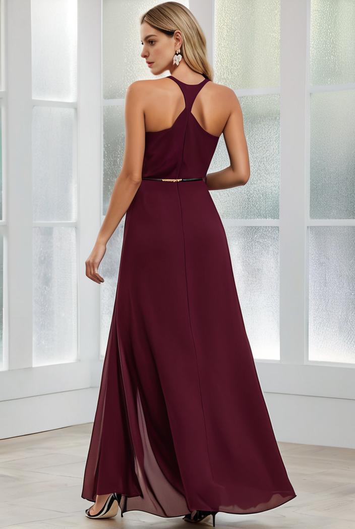 flowy chiffon one shoulder with three straps bridesmaid dress 101981