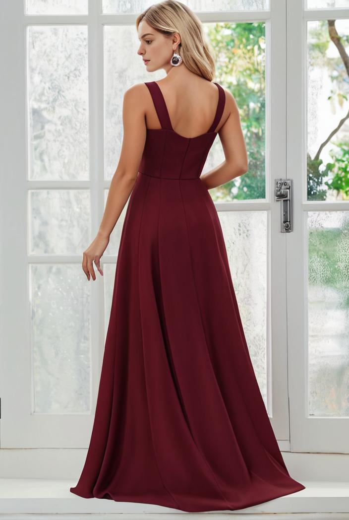flowy chiffon one shoulder with three straps bridesmaid dress 101983