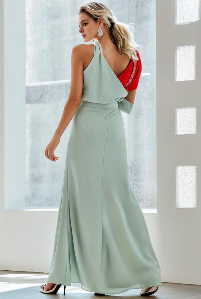 flowy chiffon one shoulder with three straps bridesmaid dress 101987