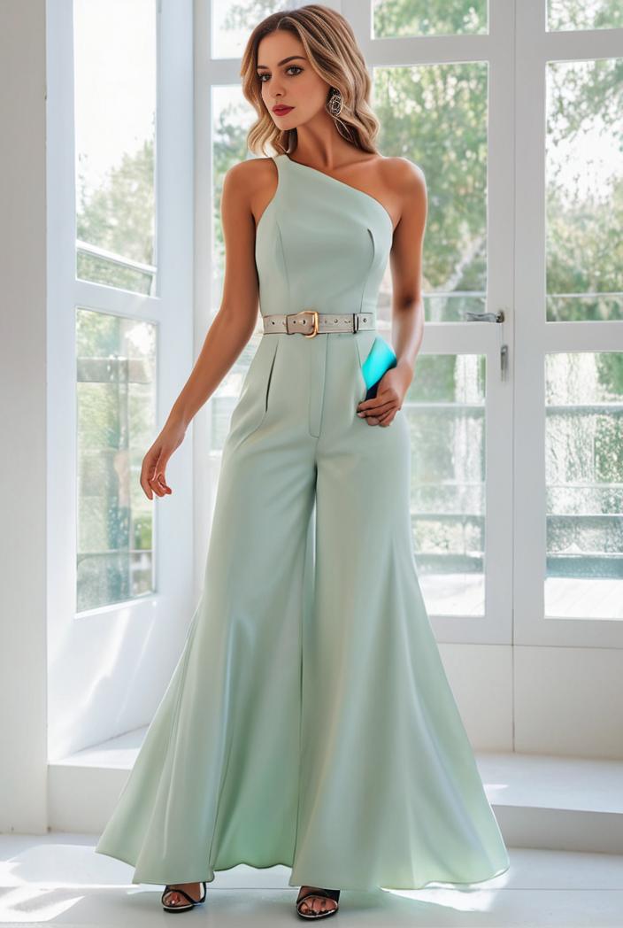 flowy chiffon one shoulder with three straps bridesmaid dress 101988
