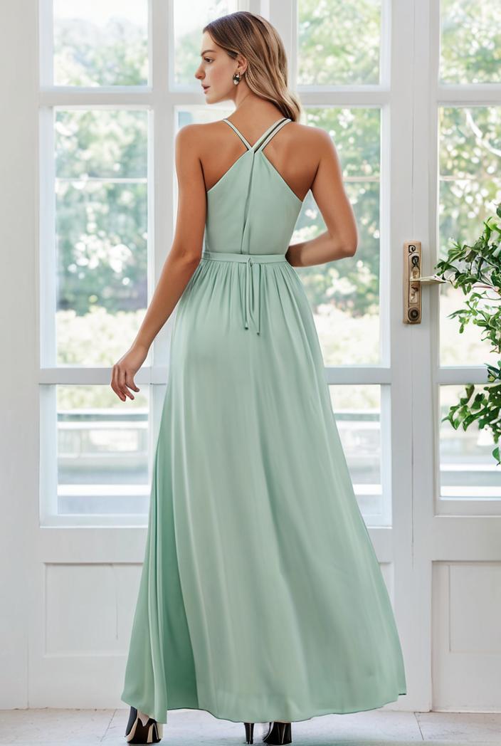 flowy chiffon one shoulder with three straps bridesmaid dress 101990