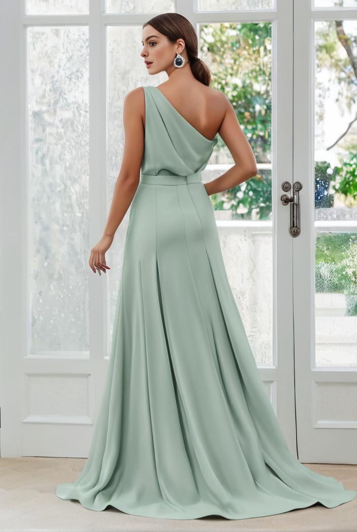 flowy chiffon one shoulder with three straps bridesmaid dress 101991