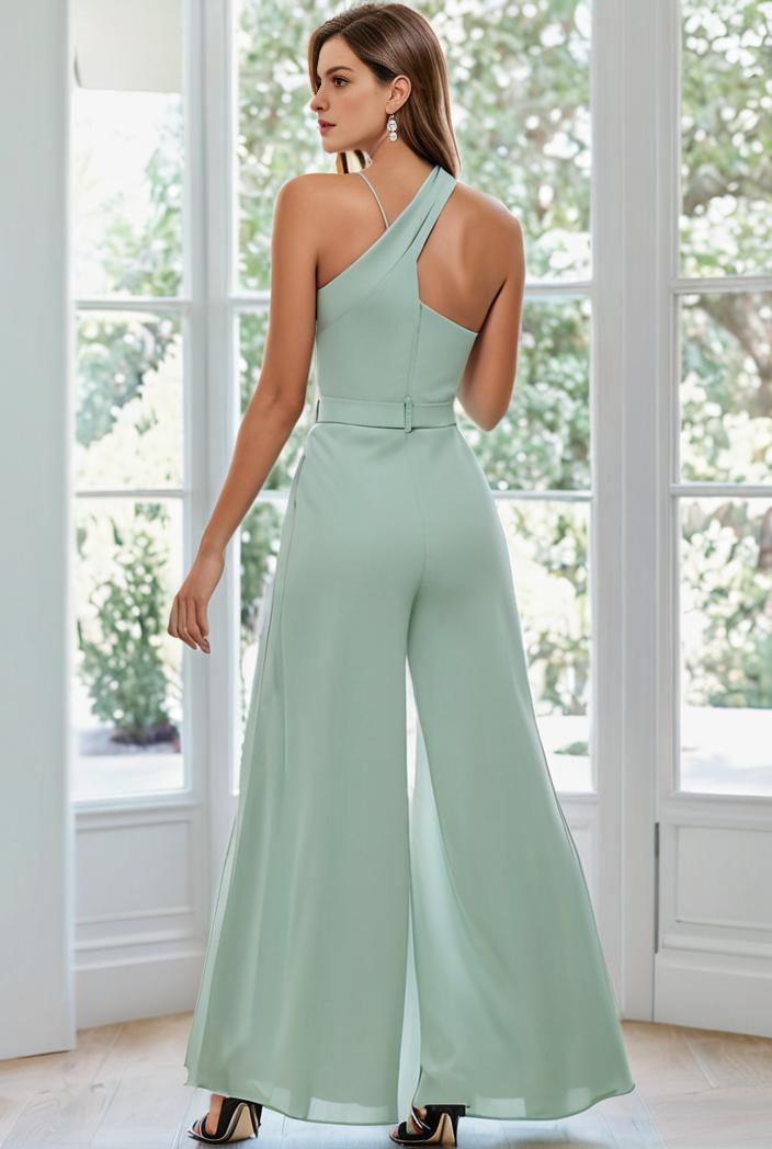 flowy chiffon one shoulder with three straps bridesmaid dress 101992