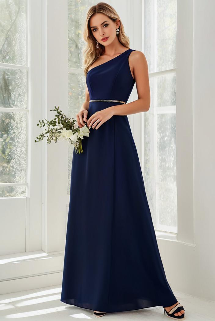 flowy chiffon one shoulder with three straps bridesmaid dress 101993