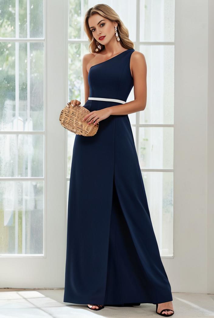 flowy chiffon one shoulder with three straps bridesmaid dress 101994