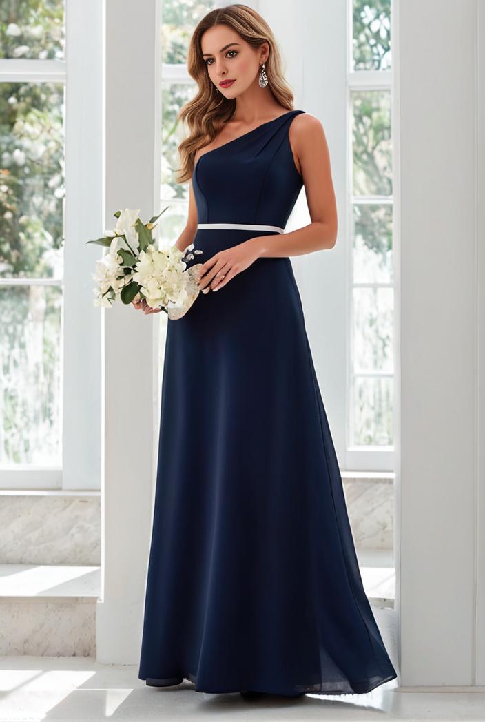 flowy chiffon one shoulder with three straps bridesmaid dress 101996