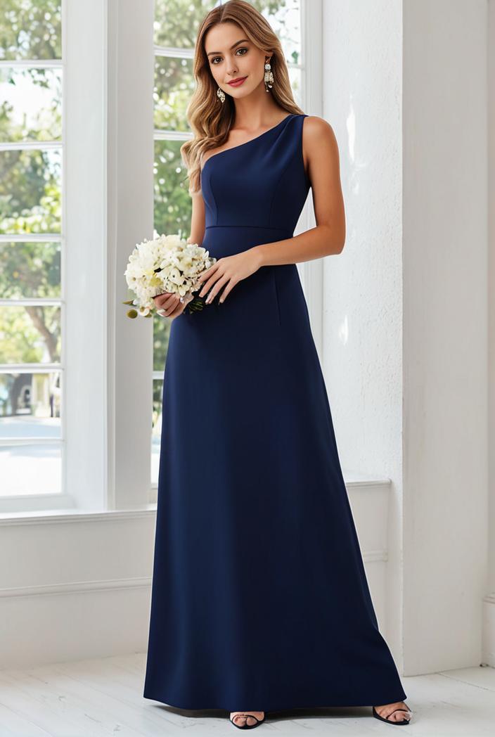 flowy chiffon one shoulder with three straps bridesmaid dress 102000