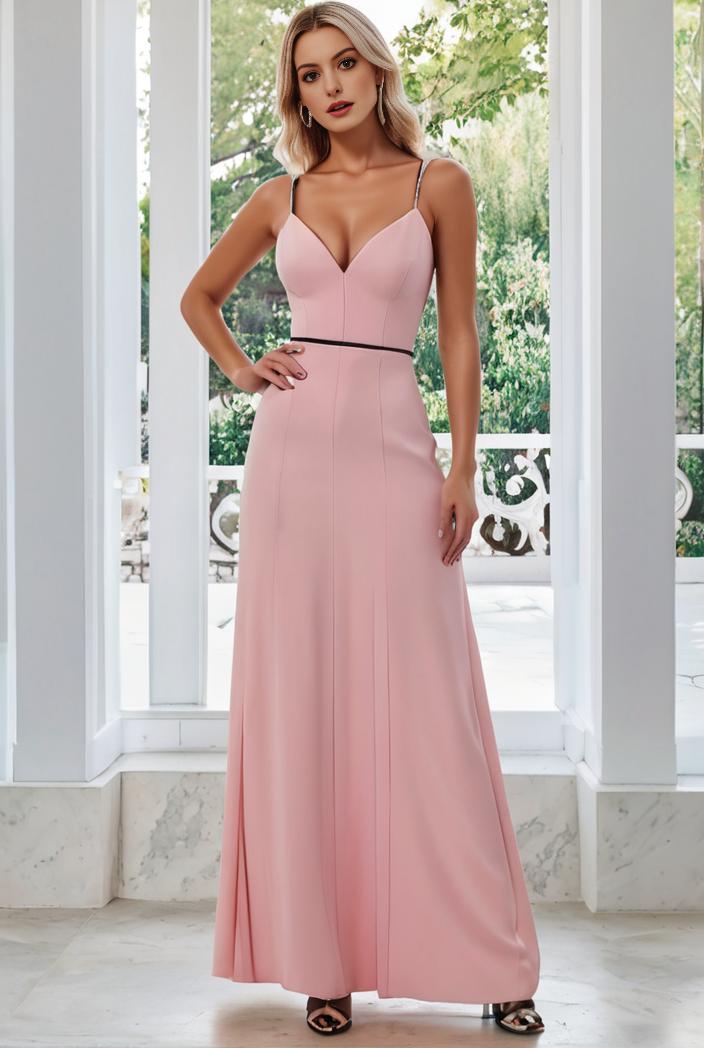 flowy chiffon one shoulder with three straps bridesmaid dress 102005