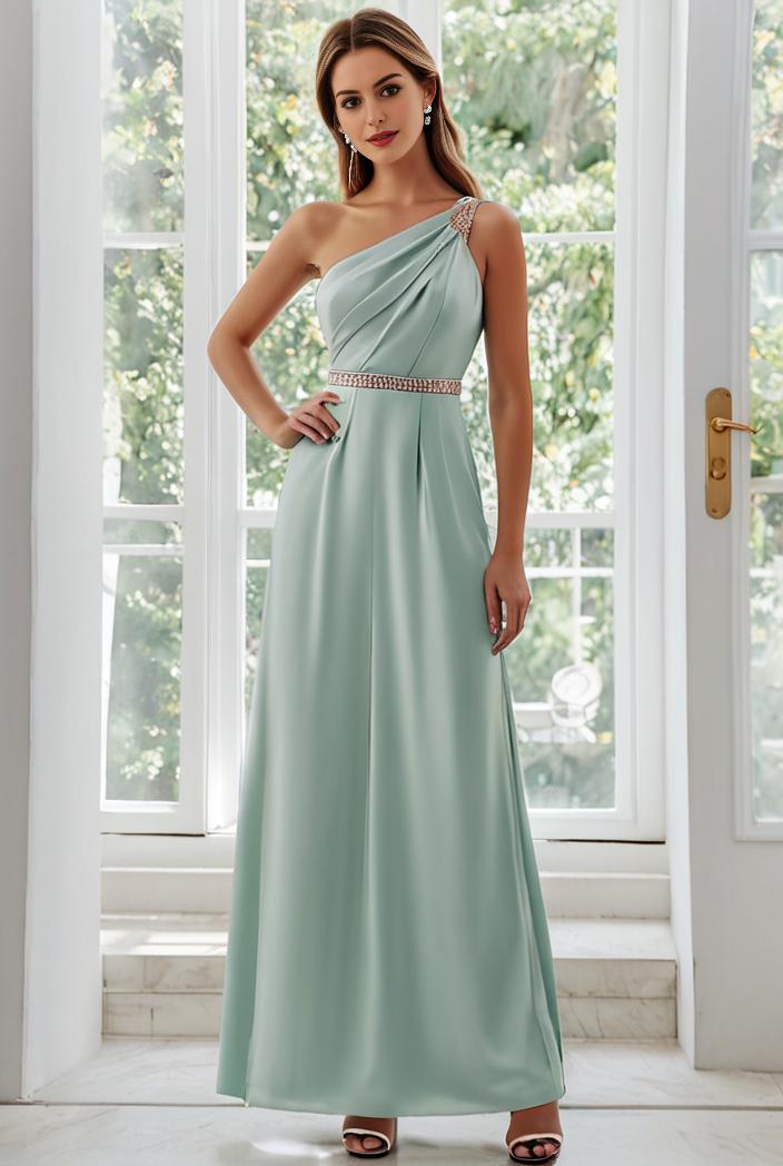 flowy chiffon one shoulder with three straps bridesmaid dress 102009