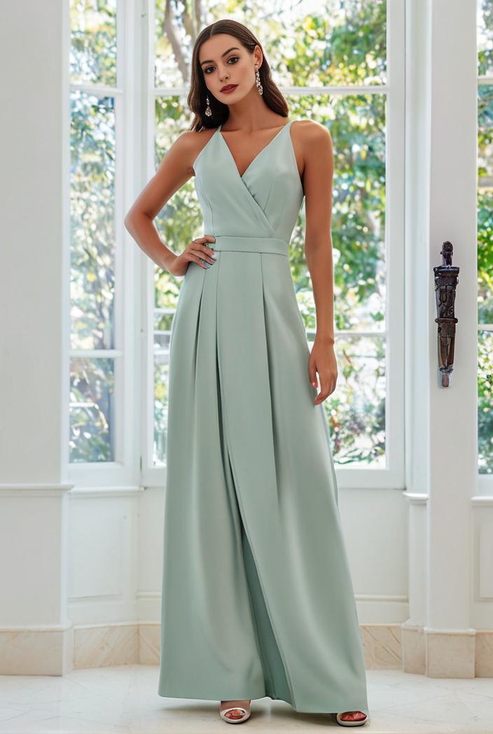 flowy chiffon one shoulder with three straps bridesmaid dress 102015