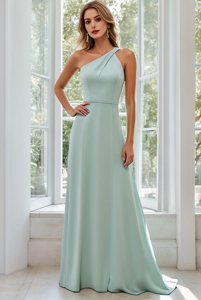 flowy chiffon one shoulder with three straps bridesmaid dress 102016