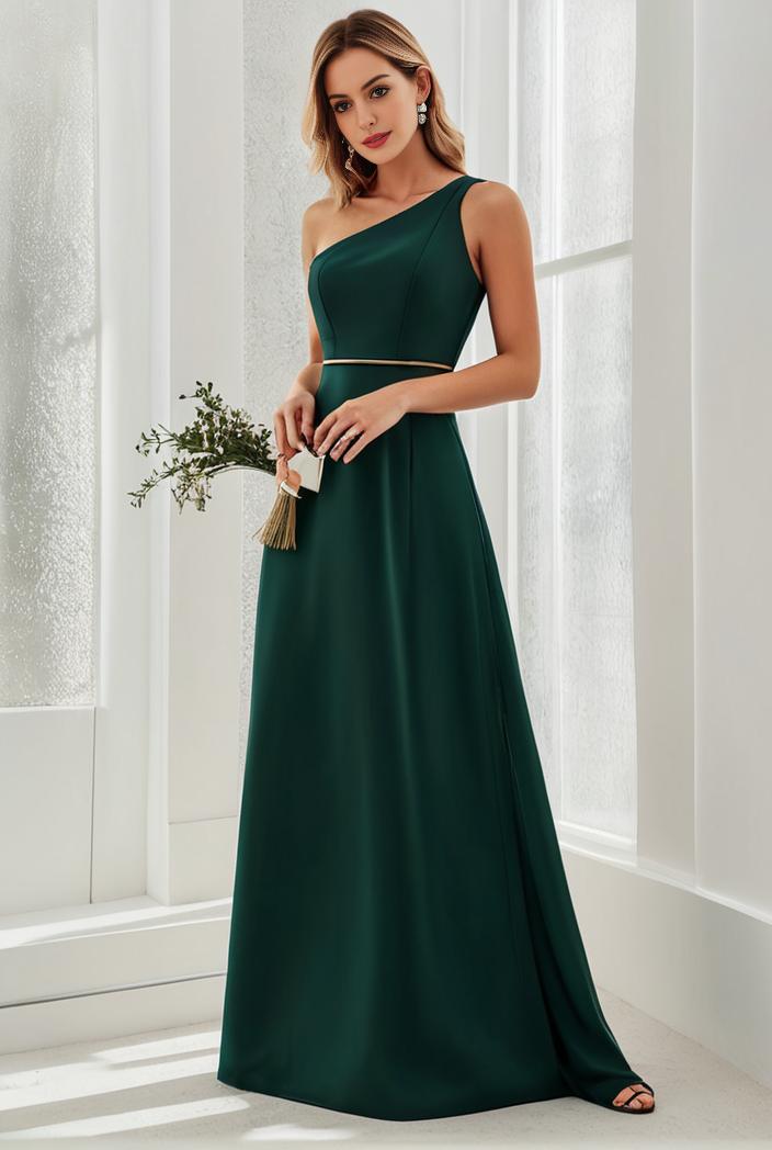 flowy chiffon one shoulder with three straps bridesmaid dress 102017