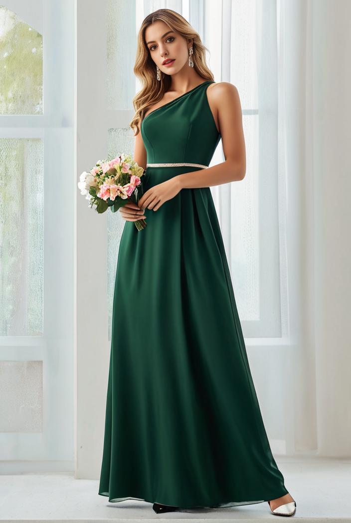 flowy chiffon one shoulder with three straps bridesmaid dress 102022