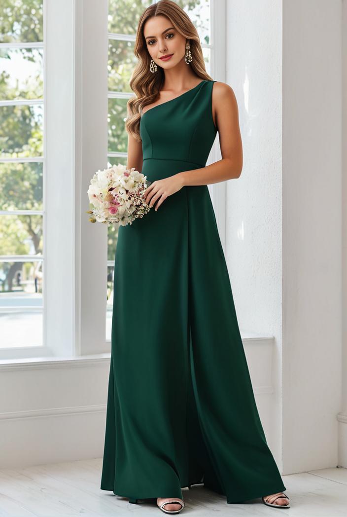 flowy chiffon one shoulder with three straps bridesmaid dress 102024