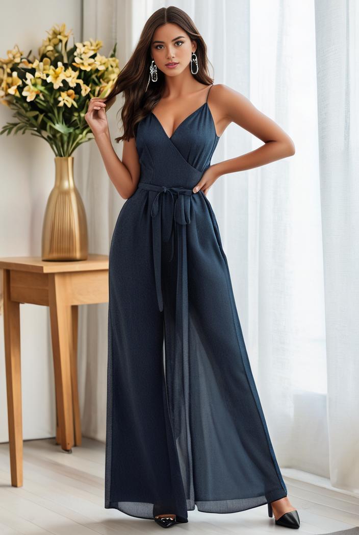 spaghetti strap 2 in 1 sheer evening dress 122324