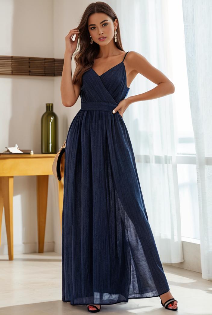 spaghetti strap 2 in 1 sheer evening dress 122327