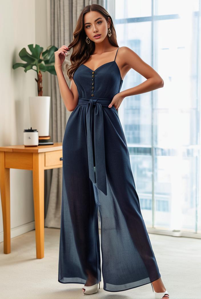 spaghetti strap 2 in 1 sheer evening dress 122326