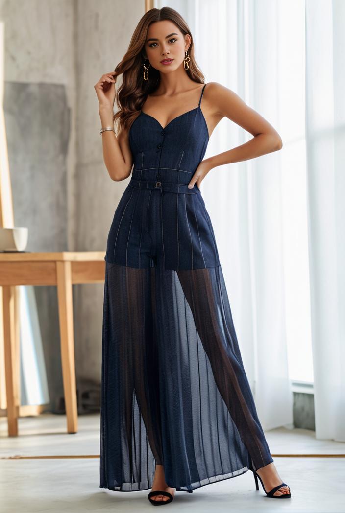 spaghetti strap 2 in 1 sheer evening dress 122328