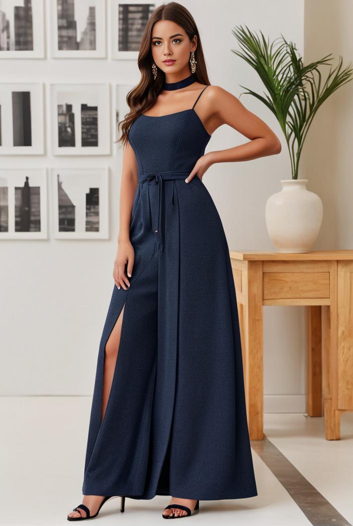 spaghetti strap 2 in 1 sheer evening dress 122349