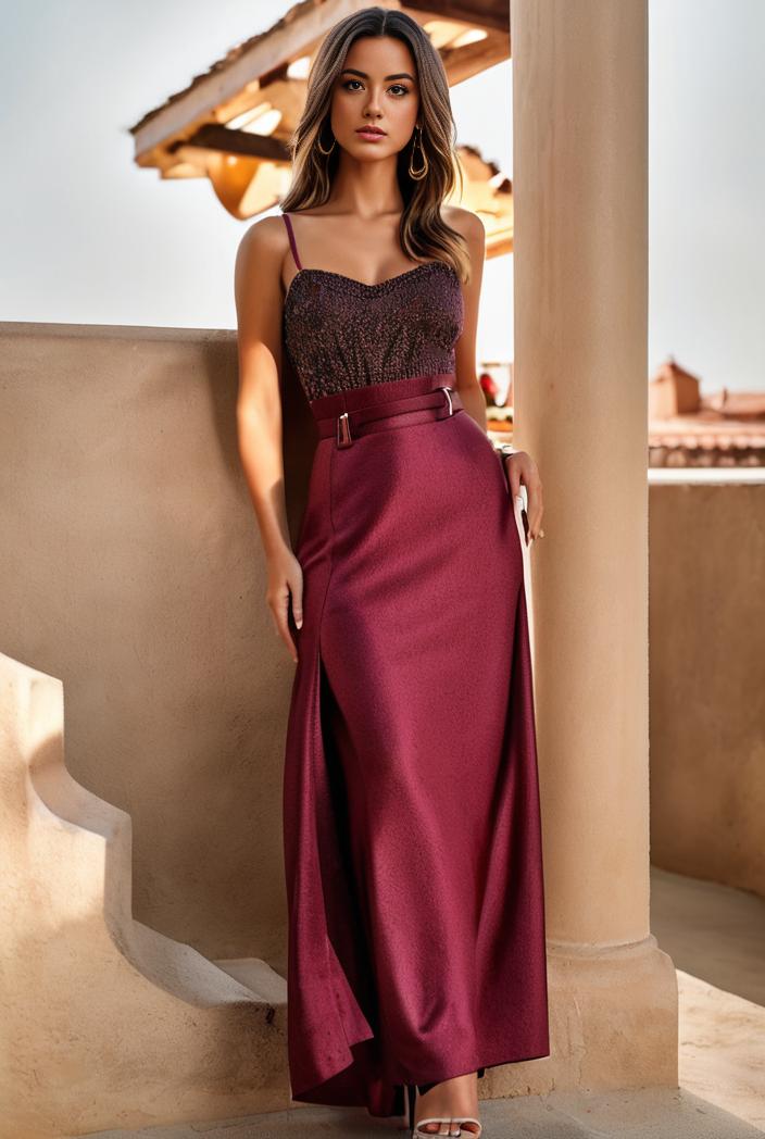 spaghetti strap 2 in 1 sheer evening dress 122361