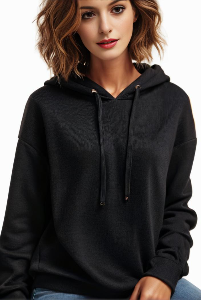 plus size casual hoodie women s plus solid ribbed long sleeve slight stretch hoodie drawstring sweatshirt 105135