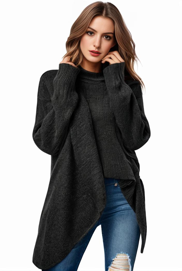 plus size casual sweater women s plus solid tassel trim long sleeve cowl neck high stretch jumper 105183