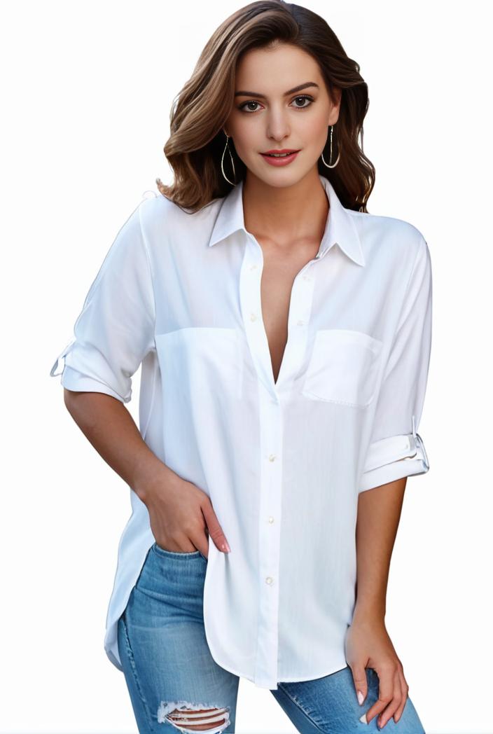 plus size formal shirt women s plus plain long sleeve turn down collar button up workwear shirt 105756