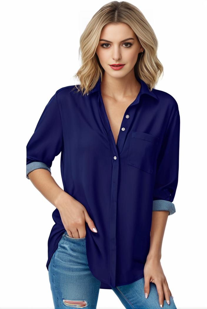 plus size formal shirt women s plus plain long sleeve turn down collar button up workwear shirt 105777