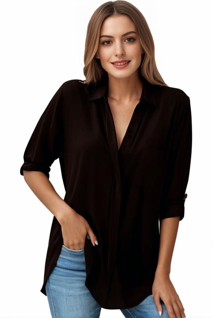 plus size formal shirt women s plus plain long sleeve turn down collar button up workwear shirt 105776
