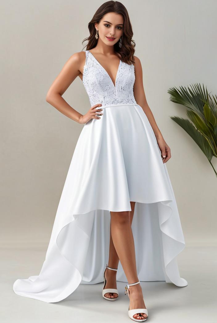 plus size sequin high low deep v neck tulle evening dresses 107266