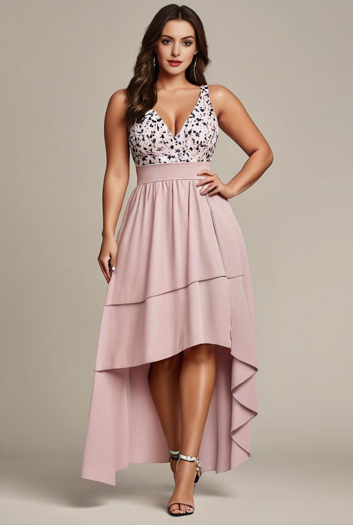 plus size sequin high low deep v neck tulle evening dresses 107298