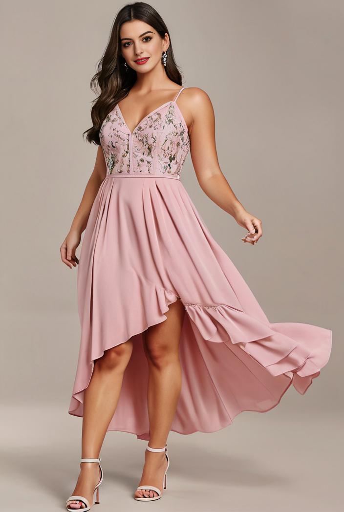 plus size sequin high low deep v neck tulle evening dresses 107315