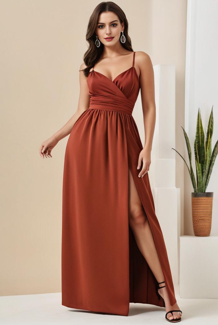 plus size shiny v neck side slit formal evening dress 107562