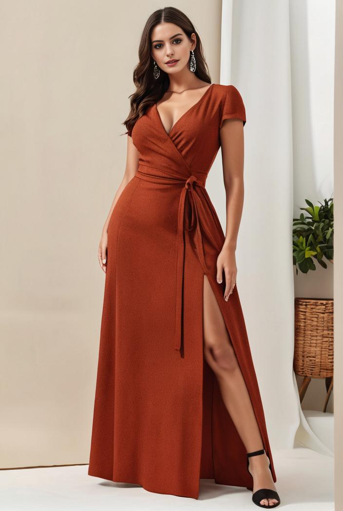 plus size shiny v neck side slit formal evening dress 107563