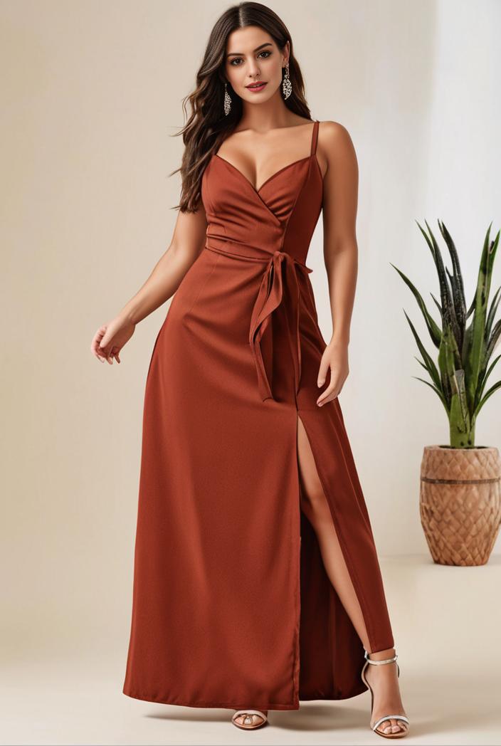 plus size shiny v neck side slit formal evening dress 107568