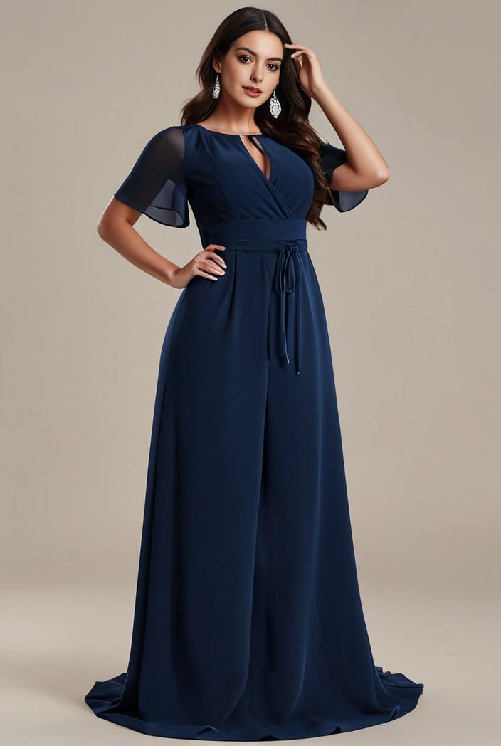 plus size simple chiffon pleated a line round neckline bridesmaid dress 107675