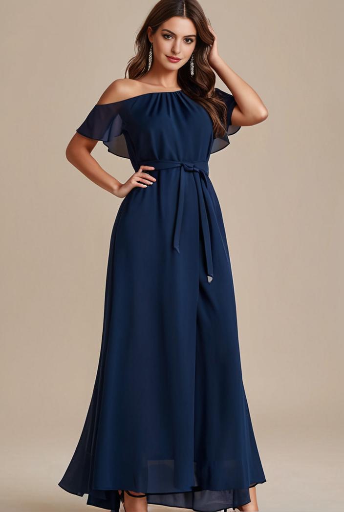 plus size simple chiffon pleated a line round neckline bridesmaid dress 107676