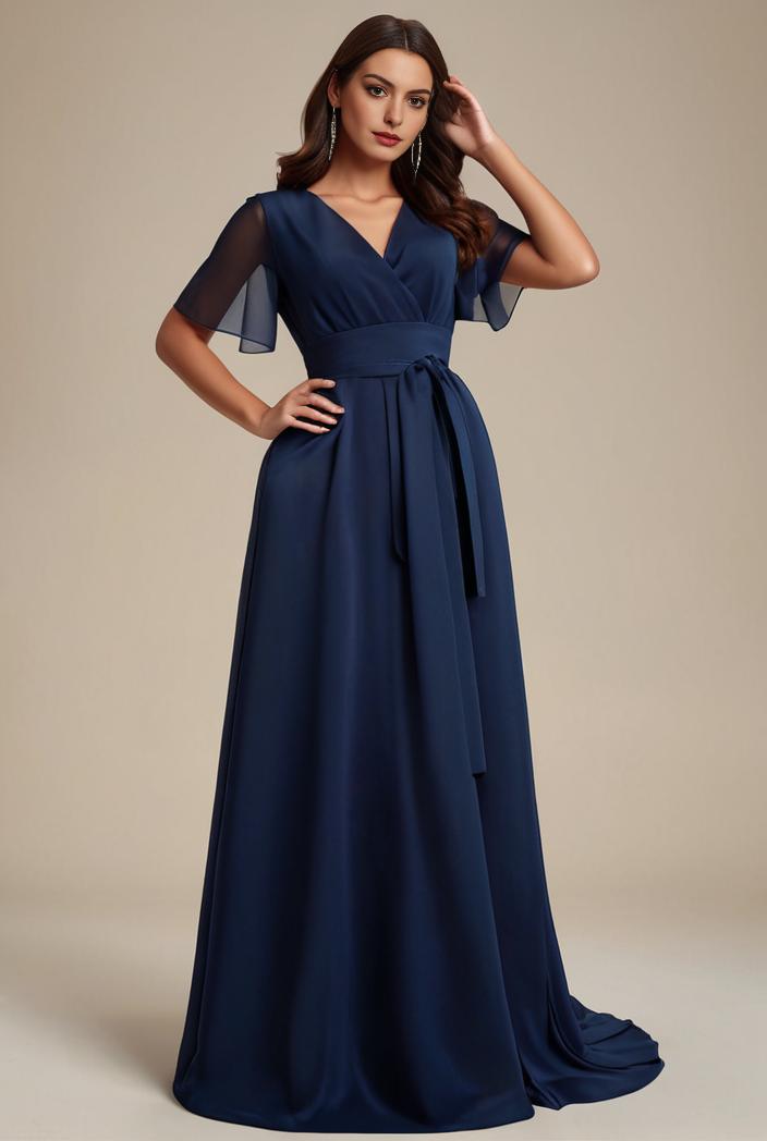plus size simple chiffon pleated a line round neckline bridesmaid dress 107677