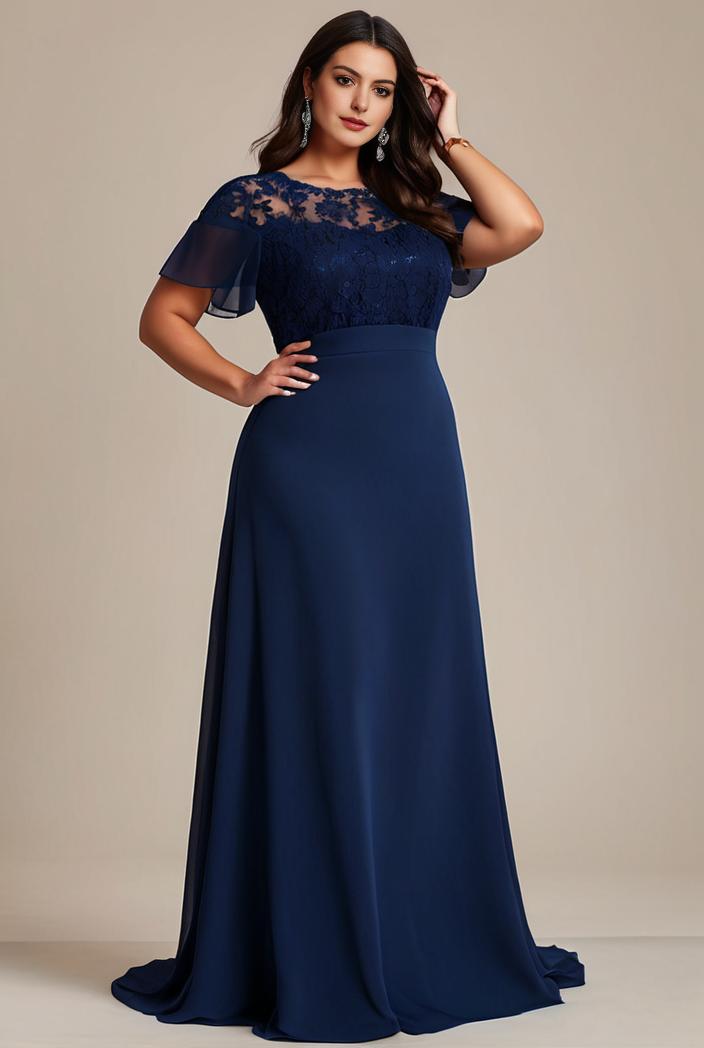 plus size simple chiffon pleated a line round neckline bridesmaid dress 107678