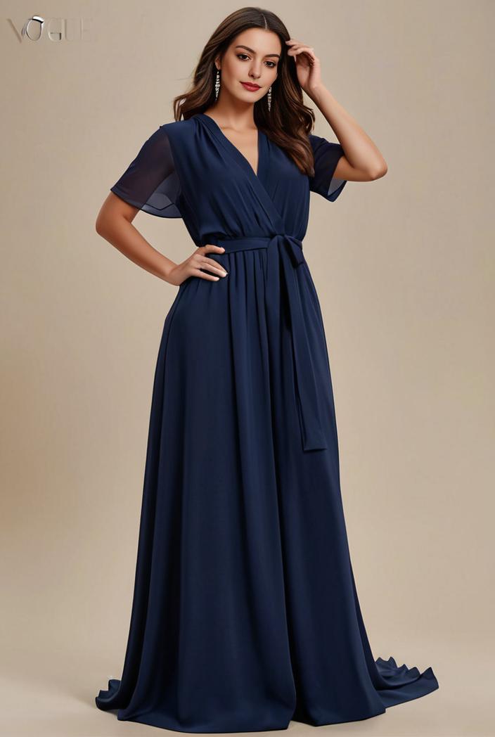 plus size simple chiffon pleated a line round neckline bridesmaid dress 107680