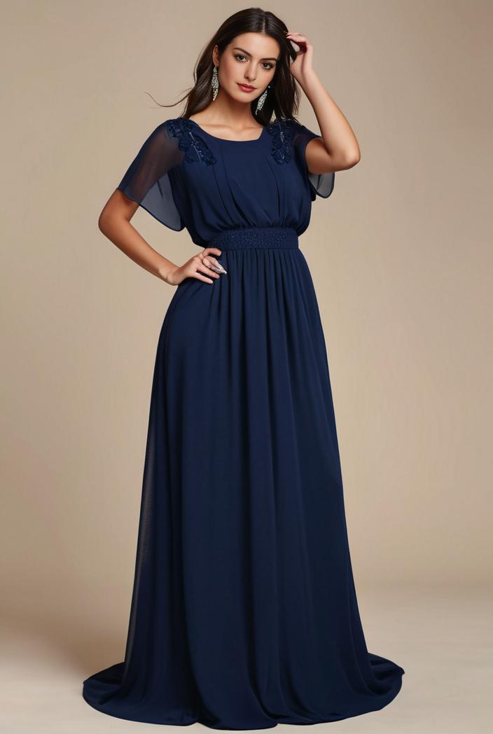 plus size simple chiffon pleated a line round neckline bridesmaid dress 107681