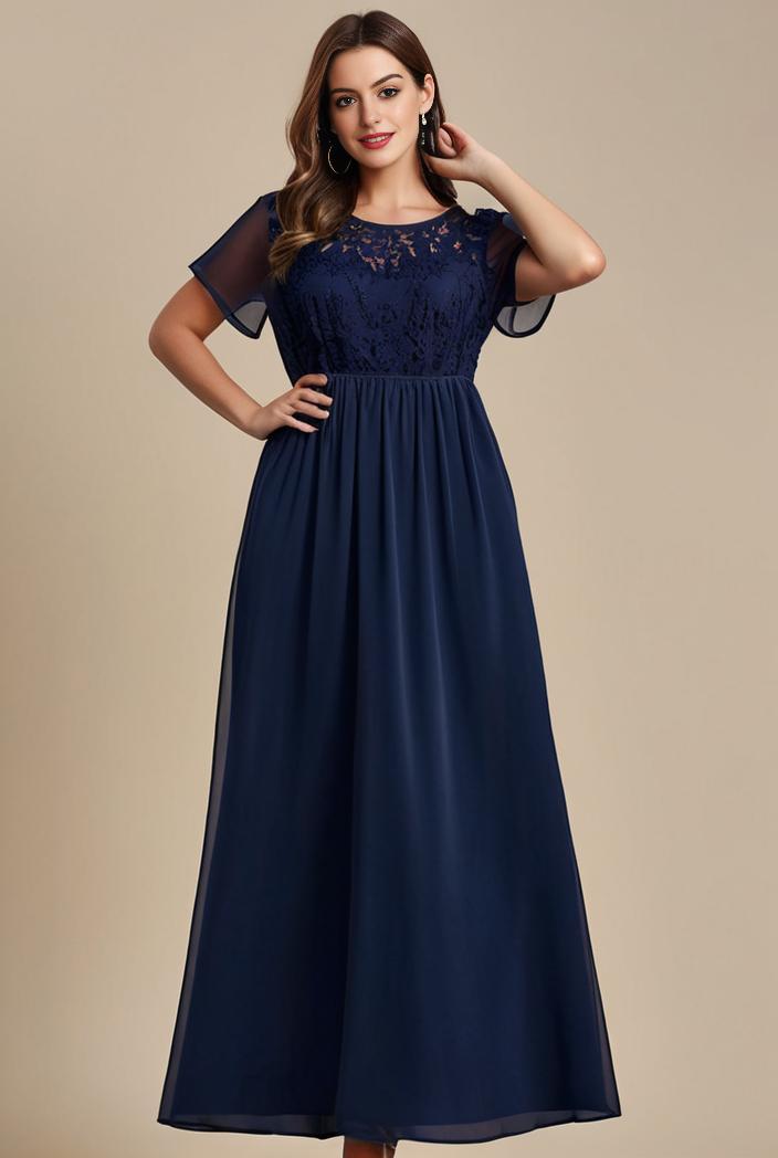 plus size simple chiffon pleated a line round neckline bridesmaid dress 107682
