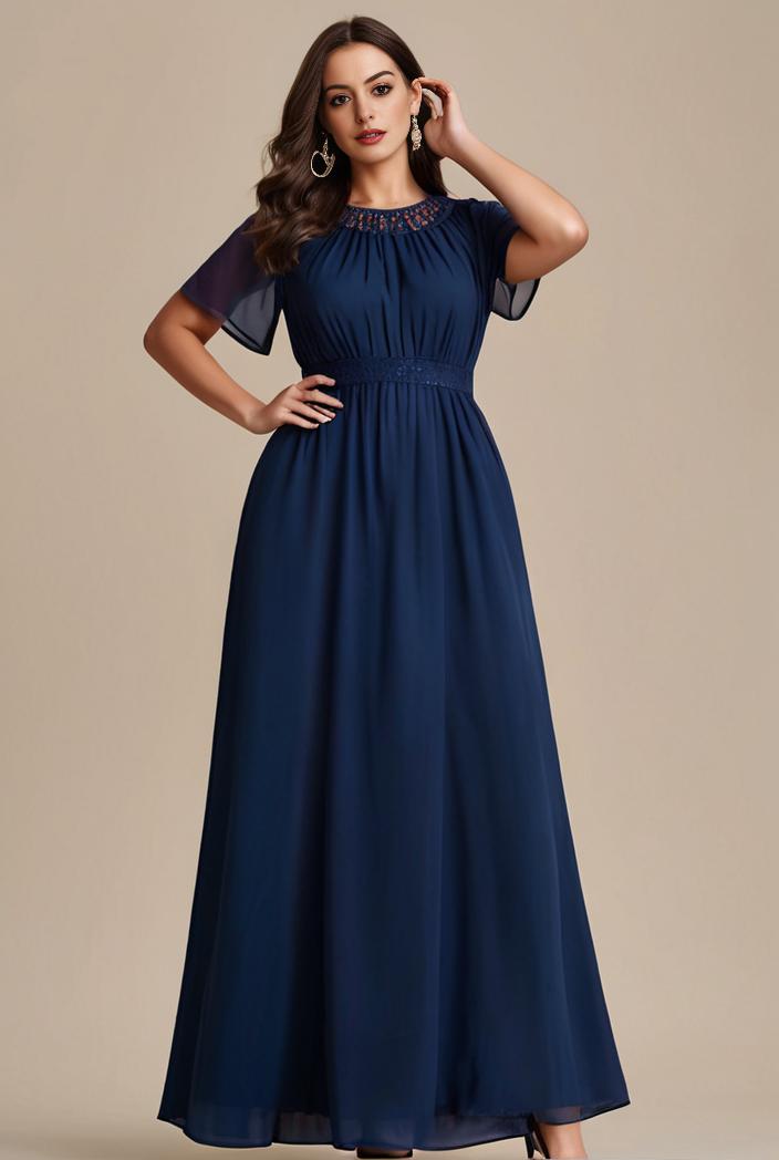 plus size simple chiffon pleated a line round neckline bridesmaid dress 107684