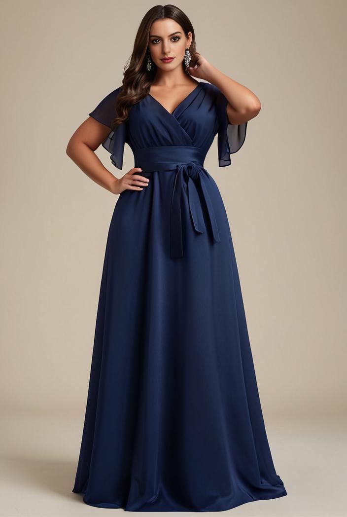 plus size simple chiffon pleated a line round neckline bridesmaid dress 107685