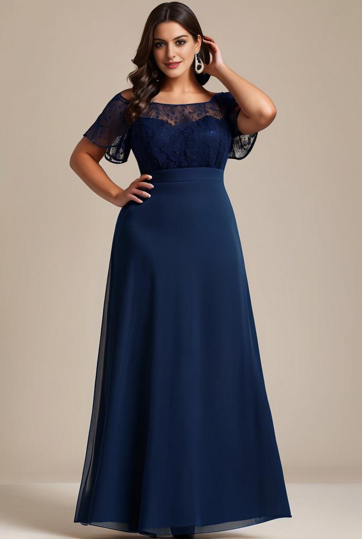 plus size simple chiffon pleated a line round neckline bridesmaid dress 107686
