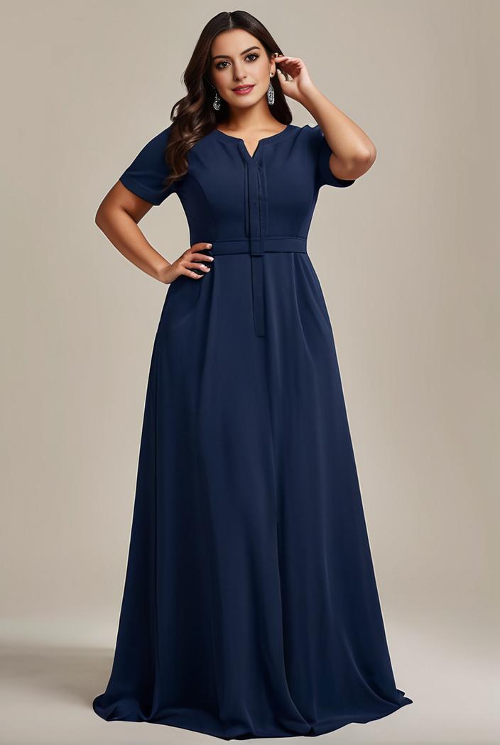 plus size simple chiffon pleated a line round neckline bridesmaid dress 107687