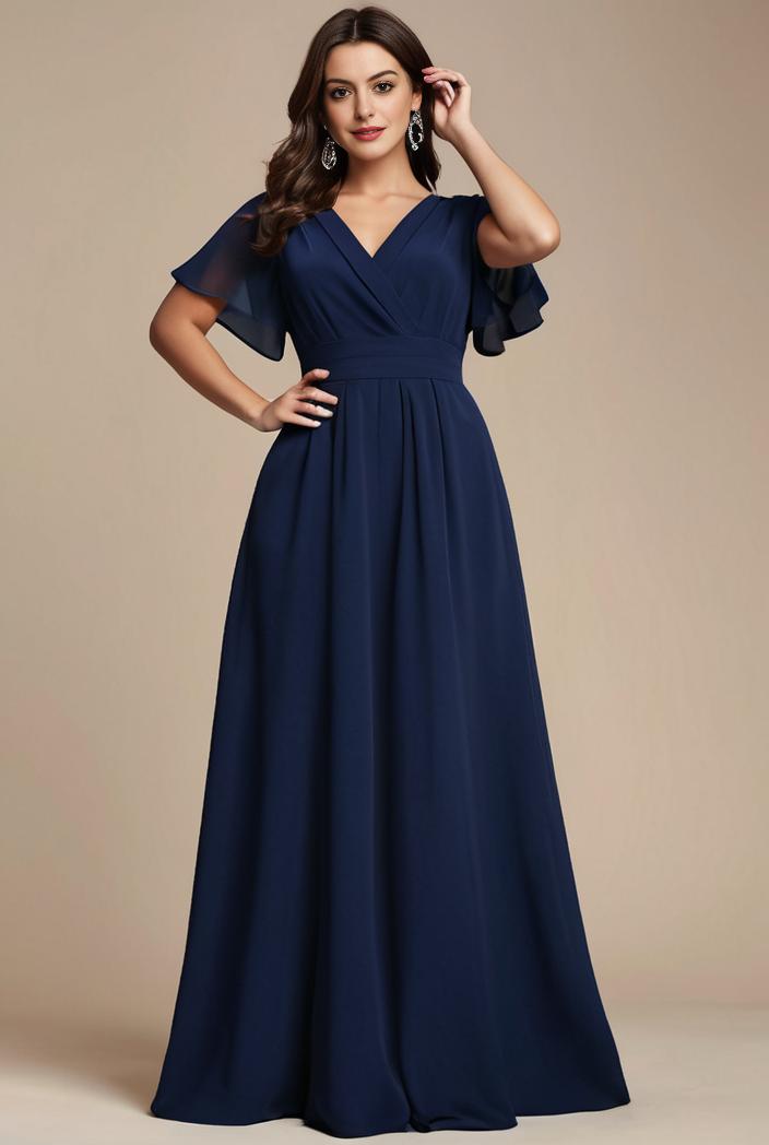 plus size simple chiffon pleated a line round neckline bridesmaid dress 107689