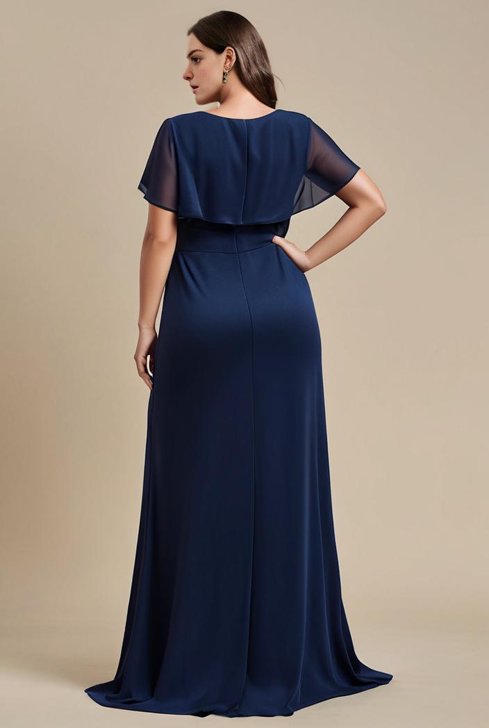 plus size simple chiffon pleated a line round neckline bridesmaid dress 107690