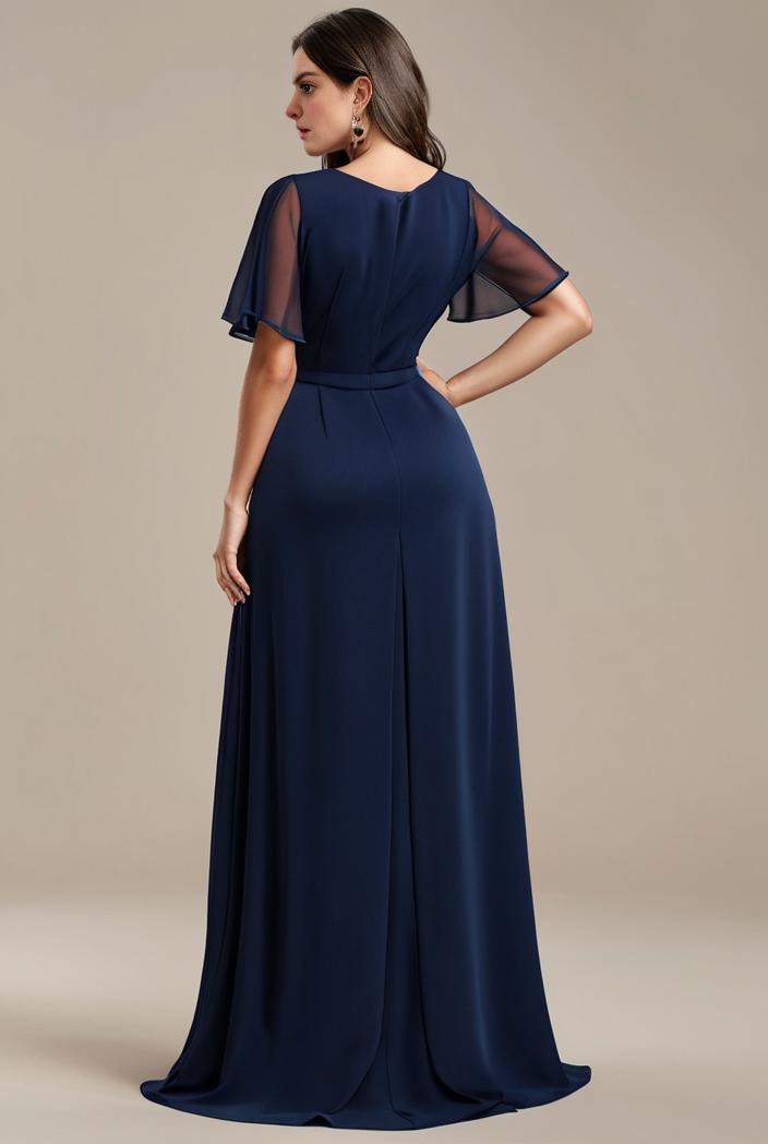 plus size simple chiffon pleated a line round neckline bridesmaid dress 107694